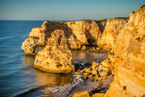 beautiful view of Praia da Marinha in Algarve, Portugal