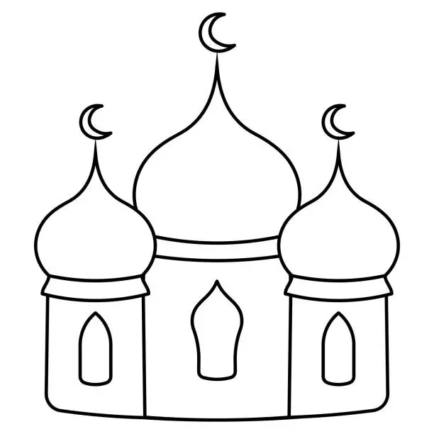 Vector illustration of Mosque. Sketch. Vector illustration. Muslim prayer architectural structure. Doodle style.