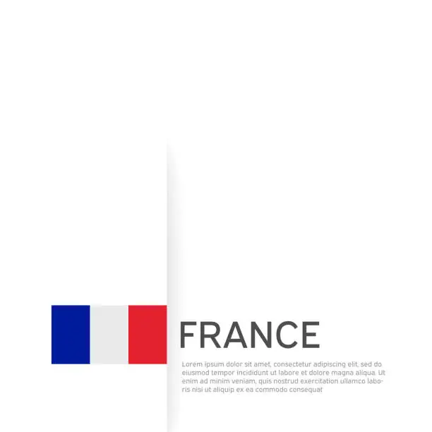 Vector illustration of France flag background. State patriotic french banner, cover. Document template with france flag on white background. National poster. Business booklet. Vector illustration, simple laconic design