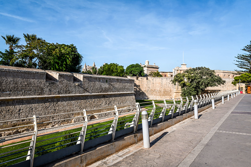 Park, Walls And Walkway Of Mdina Old Town, Malta
