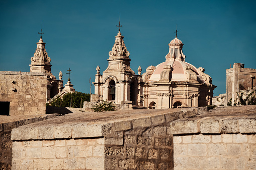 Fortification Wall And Tops Of Churches In Mdina Old Town, Malta