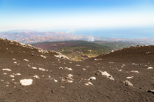 Mount Etna in Italy, Sicily. Climb Etna volcano to the top. Europe.