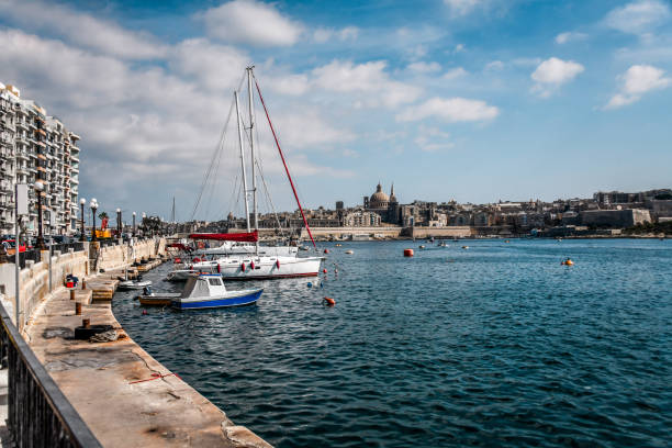 Seaside Walkway On Bay Between Valletta And Sliema, Malta