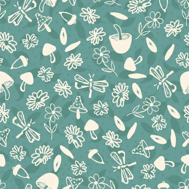 Vector illustration of Hand Sketched Small Nature Elements Vector Seamless Pattern