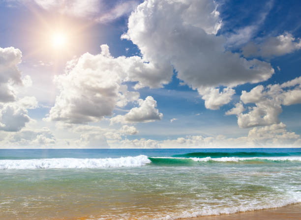 istock Tropical sea and Bright sun on sky. 2114750156
