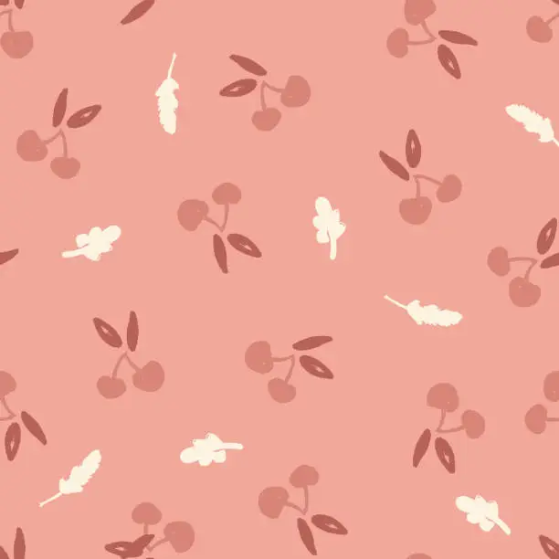 Vector illustration of Sweet Monochrome Cherries Vector Seamless Pattern