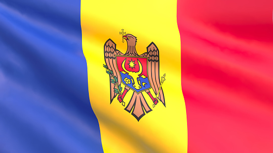 3D render - the national flag of Moldova fluttering in the wind.