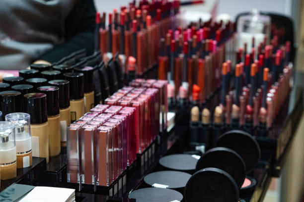 istock Set of lipsticks in a cosmetics store. 2114768526
