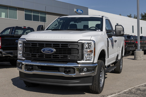 Indianapolis - March 24, 2024: Ford F-250 SRW 4X4 Regular Cab display at a dealership. Ford also offers the F250 in crew cab or regular cab. MY:2024