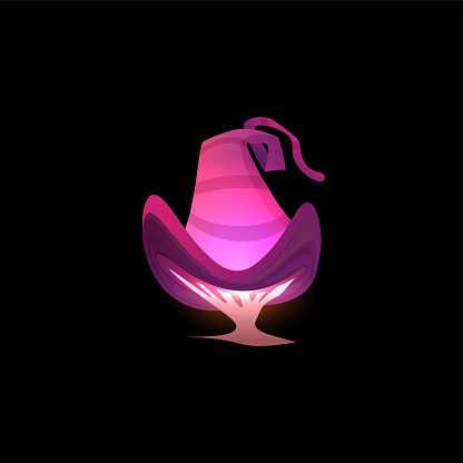 A magical neon glow emanates from a stylized game mushroom with a wizard's hat. Vector illustration ideal for fantasy and gaming themes.