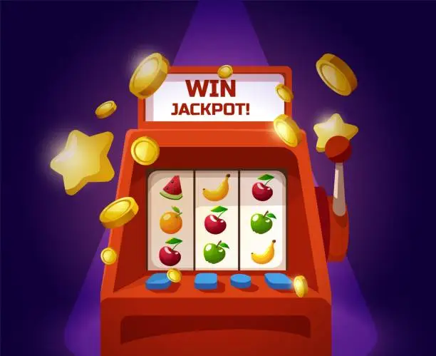 Vector illustration of Jackpot slot machine with coins vector illustration