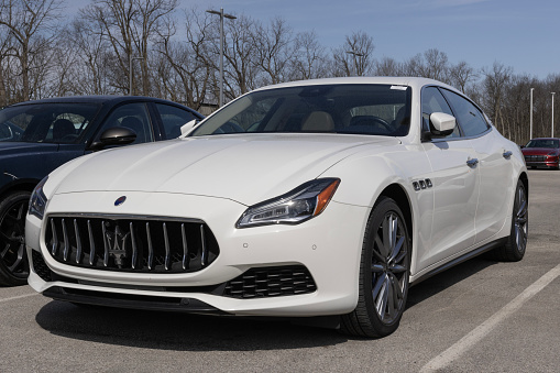 Indianapolis - March 24, 2024: Used Maserati Quattroporte S Q4 display. With pricing issues, Maserati is selling preowned cars to meet demand. MY:2021