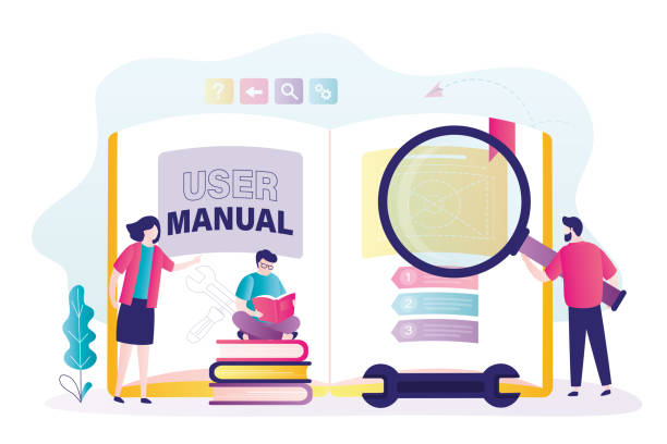 istock Customers find answers. Business people or students reading user manual or textbooks. Giant opened  book. Concept of user guide, Q and A. FAQ and instructions 2114797225