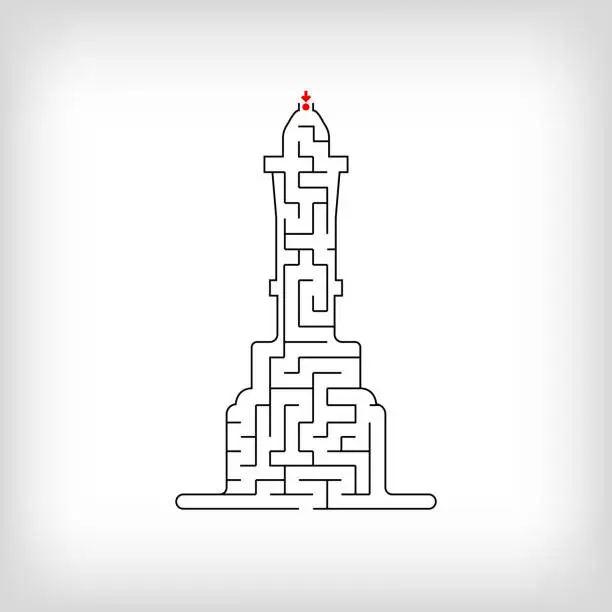 Vector illustration of Unique Turkey, izmir clock tower line maze puzzle.