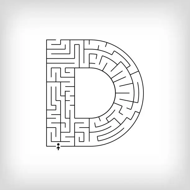 Vector illustration of Unique linear letter D maze puzzle.