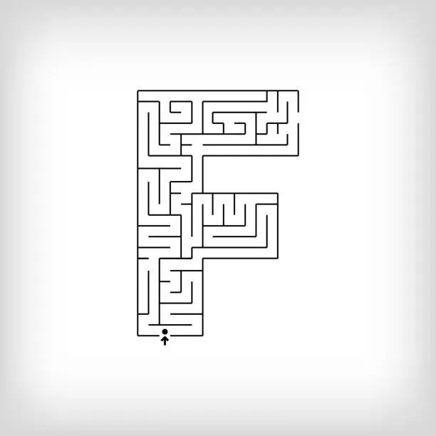 Vector illustration of Unique linear letter F maze puzzle.