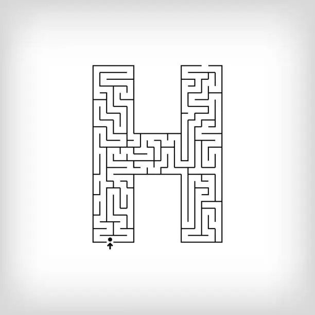 Vector illustration of Unique linear letter H maze puzzle.