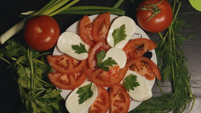 Italian traditional antipasto caprese salad. Close up.