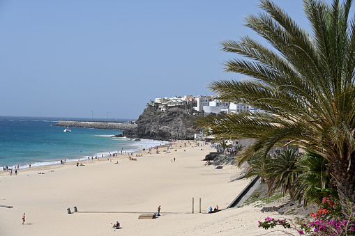 Morro Jable, Fuerteventura, February 18, 2024 - The beach of Morro Jable in Fuerteventura.