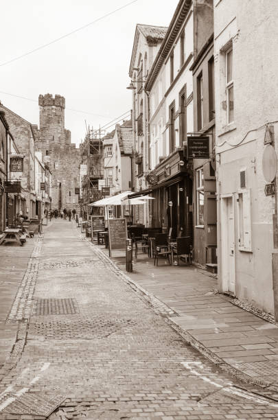 Palace St in the town of Caernarfon in the county of Gwynedd in North Wales, UK.