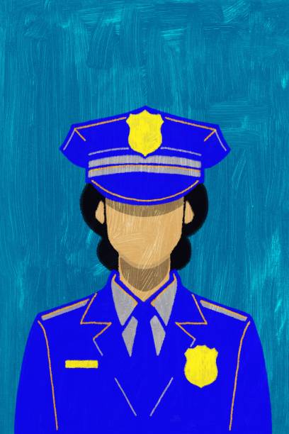 Police Woman Digital artwork depicting a woman in a blue police uniform with a badge and cap police policewoman women spain stock illustrations