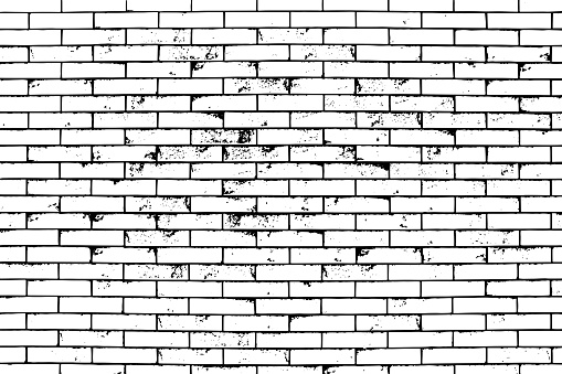 Vector illustration of a black and white brick wall grunge textured distressed background.