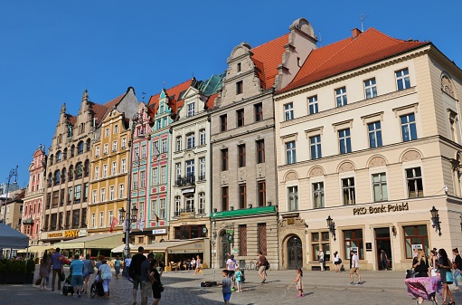 Wroclaw, Poland - June 23rd 2016: Historical architecture in Wroclaw's main square