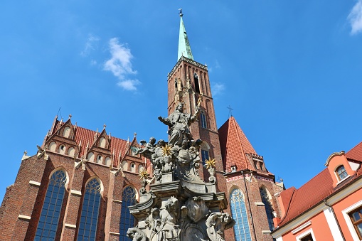Wroclaw, Poland - June 23rd 2016: Churches and street view of the neighbourhood of Cathedral Island