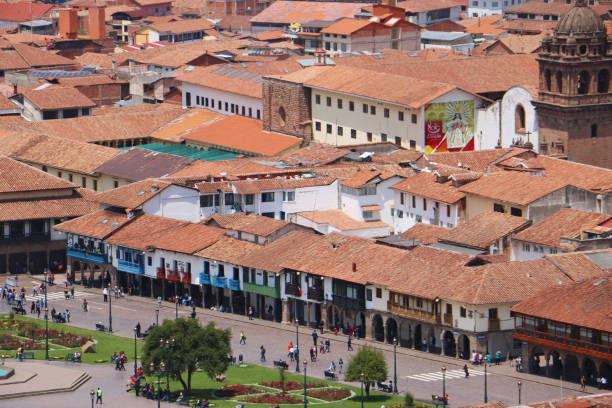 Cusco, Peu - September 12th 2018: The view of Cusco's main square in historical center