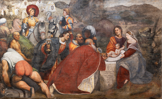 Treviso - The renaissance fresco of Three Magi in the Cathedral by Giovanni Antonio de  Sacchis - Pordenone (1520).