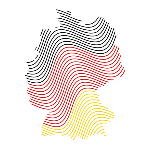 Vector illustration of Map of Germany from dynamic waves.  Map Germany  from lines colors of national flag on white background.  Global social network.  Futuristic background with dynamic waves. EPS10