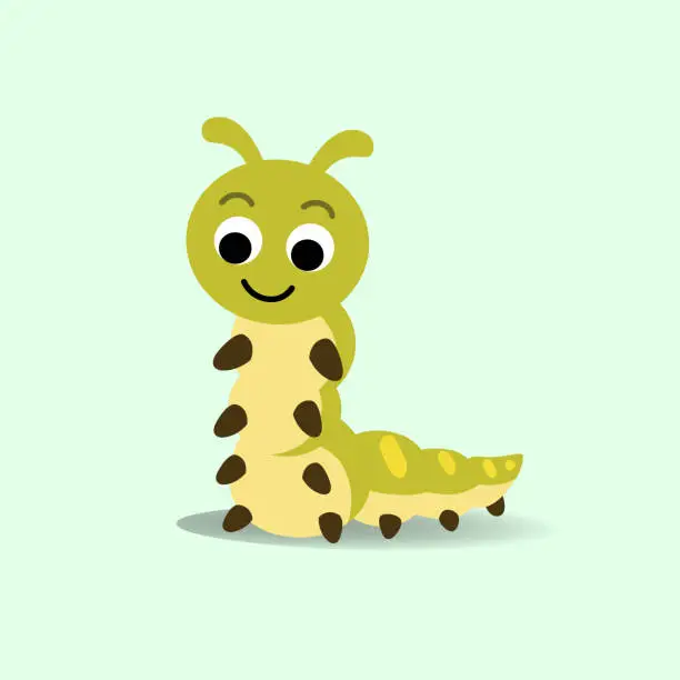 Vector illustration of Cute worm cartoon vector illustration.Happy caterpillar character flat style