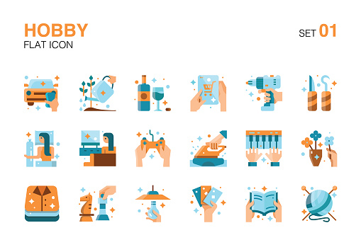 Diverse Hobbies and Leisure Activities. Flat Icons Set 01