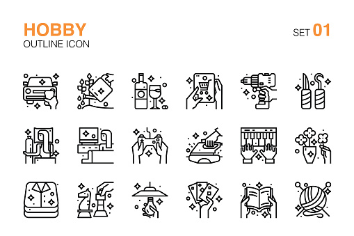 Diverse Hobbies and Leisure Activities. Outline Icons Set 01