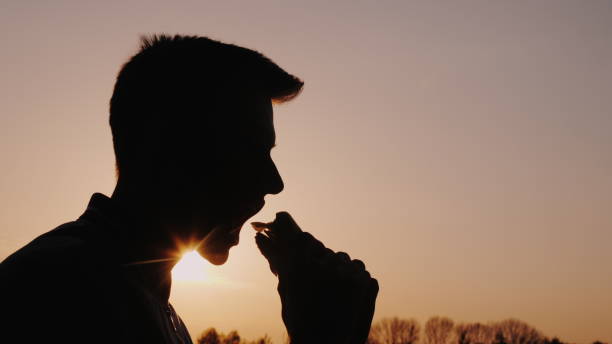 istock Profile of a man eating an appetizing burger at sunset 2115008009