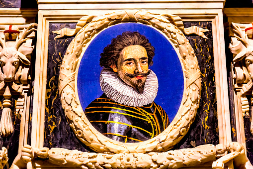 High resolution photograph of a detail from a painting of a Man with thin moustache