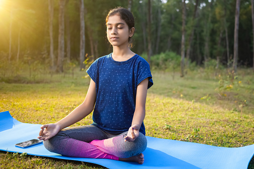 padmasana, sukhasana, yoga, outdoor, indian, women, teenage girl