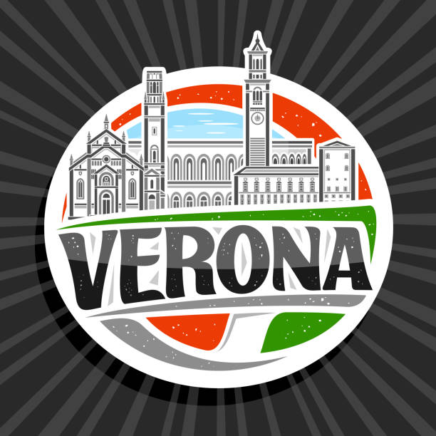 ilustrações, clipart, desenhos animados e ícones de logotipo do vetor para verona - italian flag skyline famous place flag