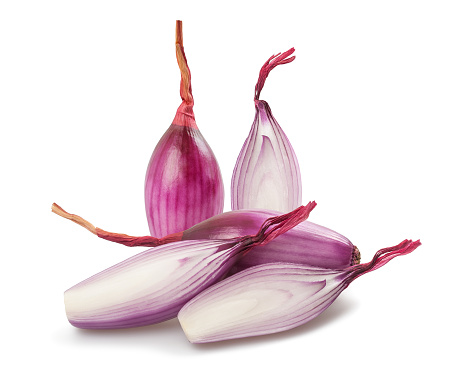 Red onions group  isolated on white background