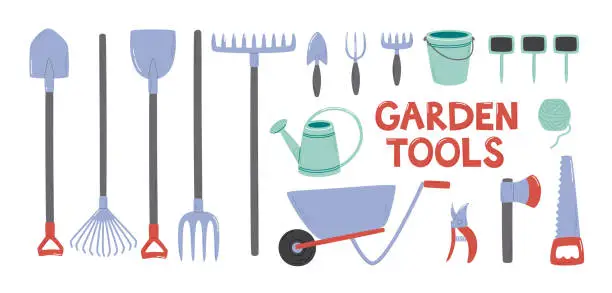 Vector illustration of Set of various gardening tools