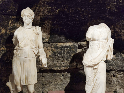 marble statues in the ancient Byzantine city of Hierapolis in Pamukkale, Turkey