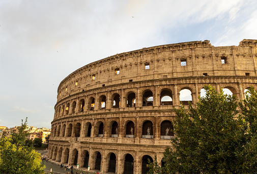 Colosseum in Rome, Italy, Europe. Rome ancient arena of gladiator fights. Rome Colosseum is the best known landmark of Rome and Italy