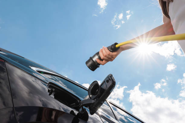Electric Car Charging in Sunlight – Sustainable Mobility