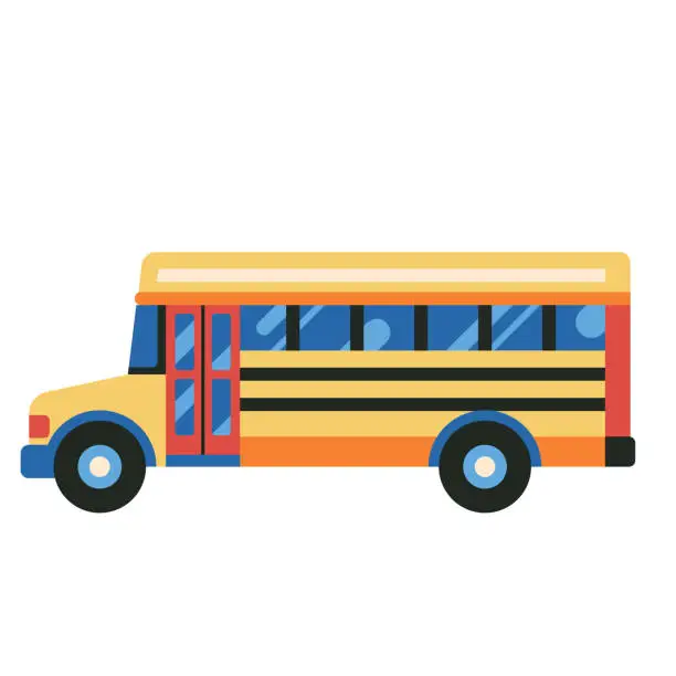 Vector illustration of American Yellow School Bus Icon in Flat Design