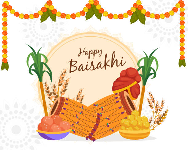 행복 baisakhi 인도 축제 축하 요소 인도 펀잡 시크교 축제 크리 에이 티브 포스터 또는 전단지 디자인. - bhangra stock illustrations