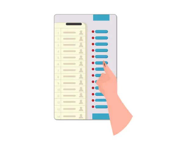 Vector illustration of election voting machine voting finger with ink marked on nails vector illustration