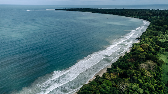 Cahuita - National Park with beautiful beaches and rainforest in Costa Rica, Drone view