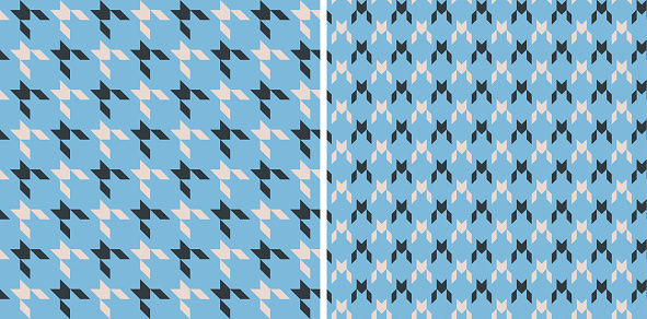 Colored set seamless a large checked pattern with notched corners suggestive of a canine tooth. Straight and oblique vector texture. A houndstooth jacket. Used in cloth for jackets and suits curtain