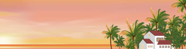 Yellow Sunset Sky with Coconut palm trees,House by the sea beach in evening,Sunrise cloud Orange in morning Summer,Vector sunny Autumn,Nature landscape Winter sunlight,Horizon Spring sundown Yellow Sunset Sky with Coconut palm trees,House by the sea beach in evening,Sunrise cloud Orange in morning Summer,Vector sunny Autumn,Nature landscape Winter sunlight,Horizon Spring sundown cirrus sunrise cloud sky stock illustrations