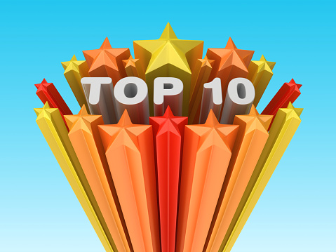 3D Stars with Top 10 Word - Color Background - 3D Rendering